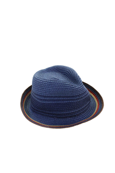 Paul Smith Womens Woven Striped Trim Fedora Hat Blue Yellow Red Size Small