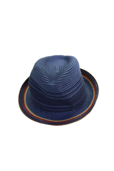 Paul Smith Womens Woven Striped Trim Fedora Hat Blue Yellow Red Size Small