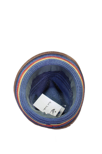 Paul Smith Womens Woven Striped Trim Fedora Hat Blue Yellow Red Size Small