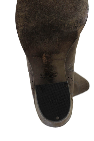 Sartore Womens Slip On Block Heel Perforated Trim Booties Brown Size 35.5