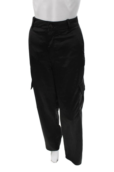 Zara Womens Black Cargo Pants Polyester Button Inseam 32 Size L