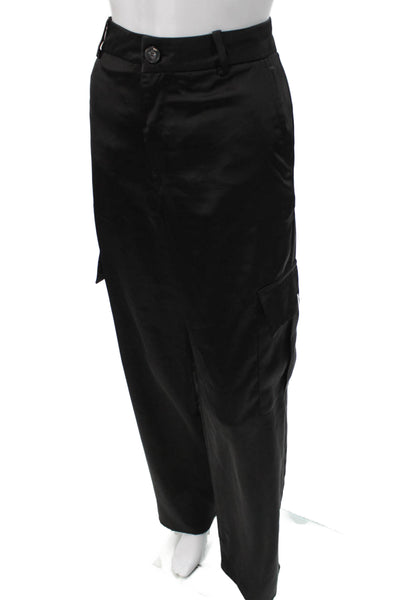 Zara Womens Black Cargo Pants Polyester Button Inseam 32 Size L