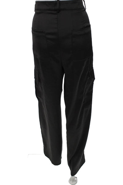 Zara Womens Black Cargo Pants Polyester Button Inseam 32 Size L