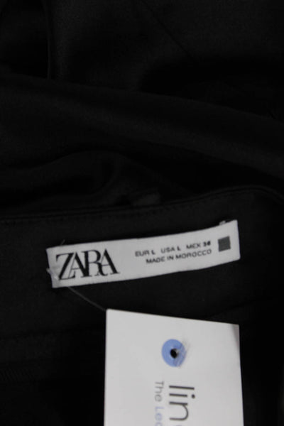 Zara Womens Black Cargo Pants Polyester Button Inseam 32 Size L