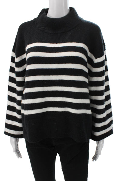 J Crew Womens Black Striped Turtleneck Pullover Sweater Size L
