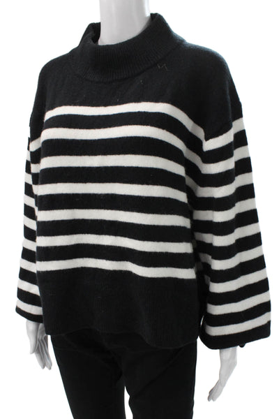J Crew Womens Black Striped Turtleneck Pullover Sweater Size L
