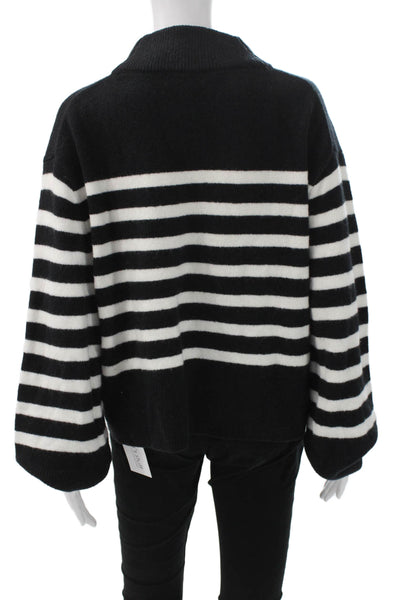 J Crew Womens Black Striped Turtleneck Pullover Sweater Size L