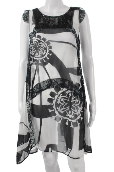 Desigual Womens Shift Dress Black Geometric Sleeveless Round Neck Size M