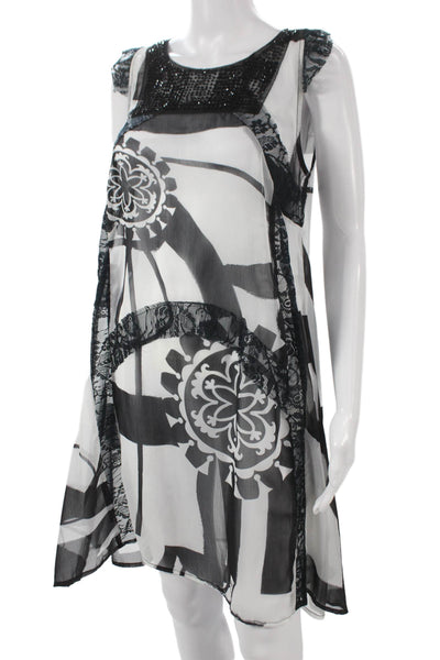 Desigual Womens Shift Dress Black Geometric Sleeveless Round Neck Size M