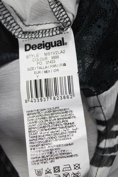 Desigual Womens Shift Dress Black Geometric Sleeveless Round Neck Size M