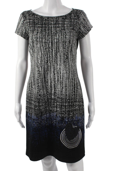 Desigual Womens Shift Dress Black Boat Neck Short Sleeve Geometric Size M