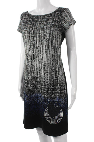 Desigual Womens Shift Dress Black Boat Neck Short Sleeve Geometric Size M