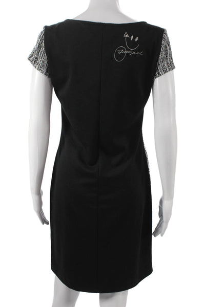 Desigual Womens Shift Dress Black Boat Neck Short Sleeve Geometric Size M