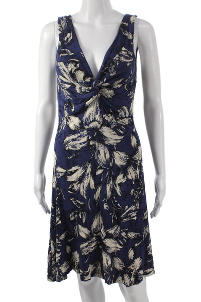 Desigual Womens A-Line Floral V-Neck Sleeveless Knee Dress Blue Size M