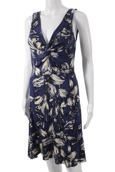 Desigual Womens A-Line Floral V-Neck Sleeveless Knee Dress Blue Size M