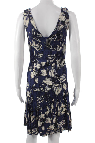 Desigual Womens A-Line Floral V-Neck Sleeveless Knee Dress Blue Size M