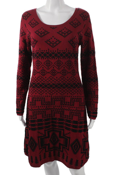 Desigual Womens Red Sweater Dress Long Sleeve Scoop Neck Geometric Size XL