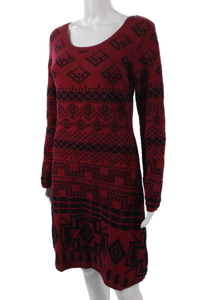 Desigual Womens Red Sweater Dress Long Sleeve Scoop Neck Geometric Size XL