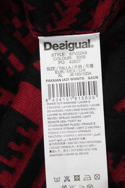 Desigual Womens Red Sweater Dress Long Sleeve Scoop Neck Geometric Size XL