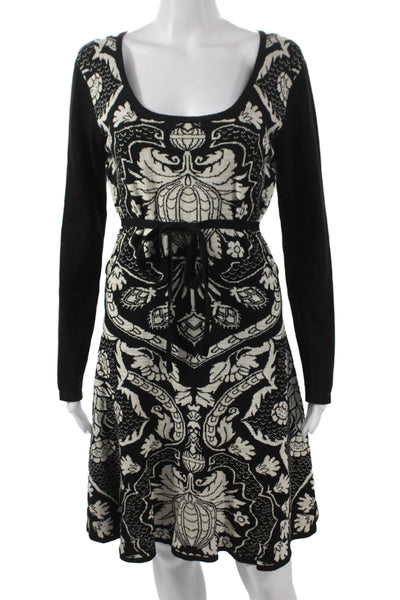 Desigual Women Sweater Dress Black Floral Scoop Neck Long Sleeve Cotton Size M
