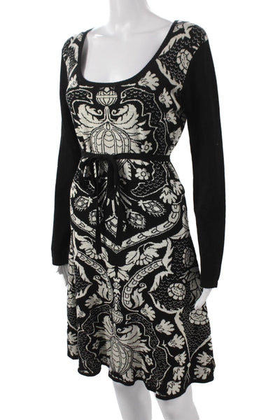 Desigual Women Sweater Dress Black Floral Scoop Neck Long Sleeve Cotton Size M