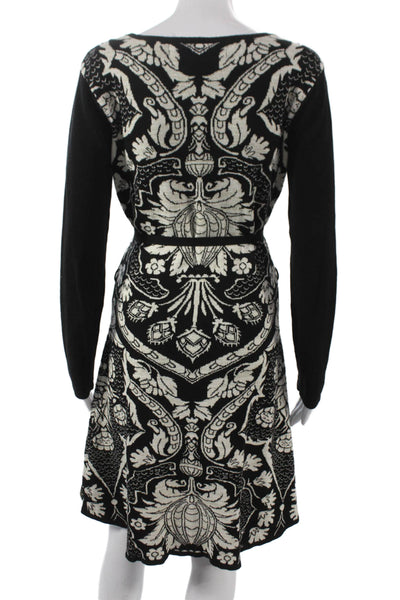 Desigual Women Sweater Dress Black Floral Scoop Neck Long Sleeve Cotton Size M