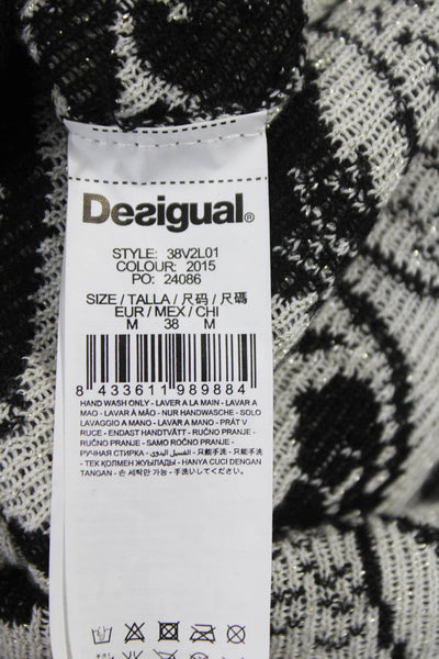 Desigual Women Sweater Dress Black Floral Scoop Neck Long Sleeve Cotton Size M