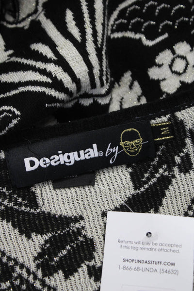 Desigual Women Sweater Dress Black Floral Scoop Neck Long Sleeve Cotton Size M