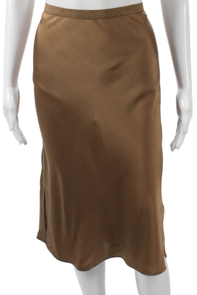 Anine Bing Women Straight Pencil Satin Long Skirt Brown Pull On Size S