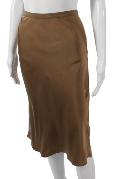 Anine Bing Women Straight Pencil Satin Long Skirt Brown Pull On Size S