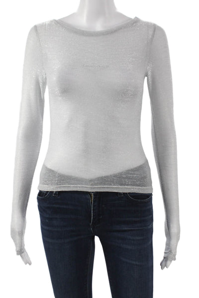 Hand Over Womens Basic Silver Long Sleeve Round Neck Polyester T-Shirt Size S