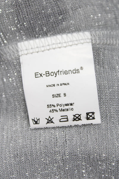 Hand Over Womens Basic Silver Long Sleeve Round Neck Polyester T-Shirt Size S