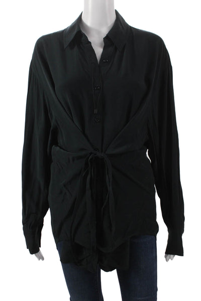 Eaves Womens Black Viscose Collared Button Up Long Sleeve Blouse Size XS