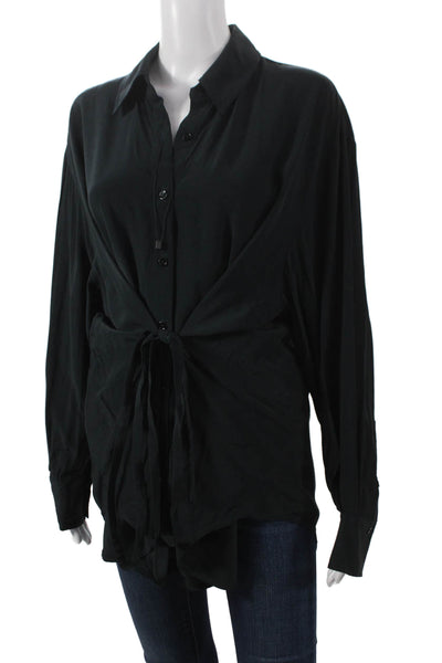 Eaves Womens Black Viscose Collared Button Up Long Sleeve Blouse Size XS