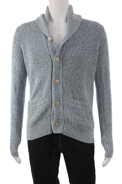 Faherty Mens Blue Cotton Collared Cardigan Long Sleeve Size M