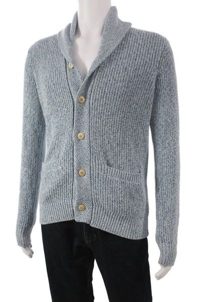 Faherty Mens Blue Cotton Collared Cardigan Long Sleeve Size M