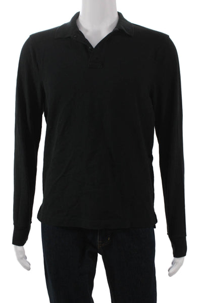 J Crew Mens Cotton Long Sleeve Polo Shirt Black Size M