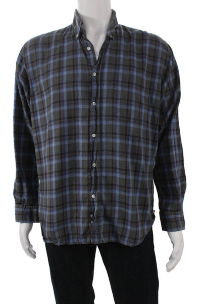 The Men's Store at Bloomingdale's Plaid Button Down Down Shirt Blue Size L