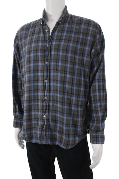 The Men's Store at Bloomingdale's Plaid Button Down Down Shirt Blue Size L