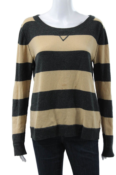 Michael Stars Womens Gray Striped Crew Neck Pullover Extra Fine Wool Size 2