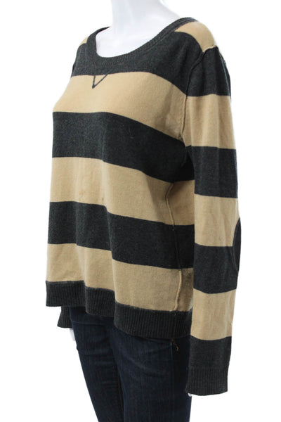Michael Stars Womens Gray Striped Crew Neck Pullover Extra Fine Wool Size 2