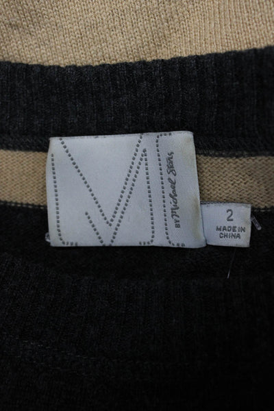 Michael Stars Womens Gray Striped Crew Neck Pullover Extra Fine Wool Size 2