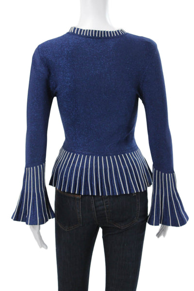 Jonathan Simkhai Womens Blue Striped Long Sleeve Round Neck Blouse Size S
