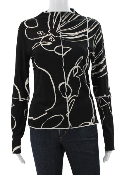Desigual Women Floral Mock Neck Long Sleeve T-Shirt Black Size XL