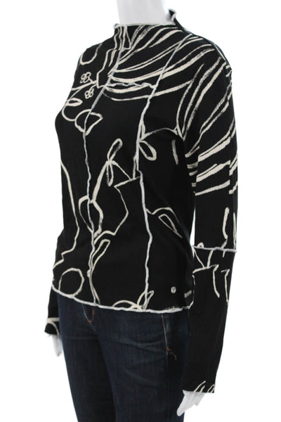 Desigual Women Floral Mock Neck Long Sleeve T-Shirt Black Size XL