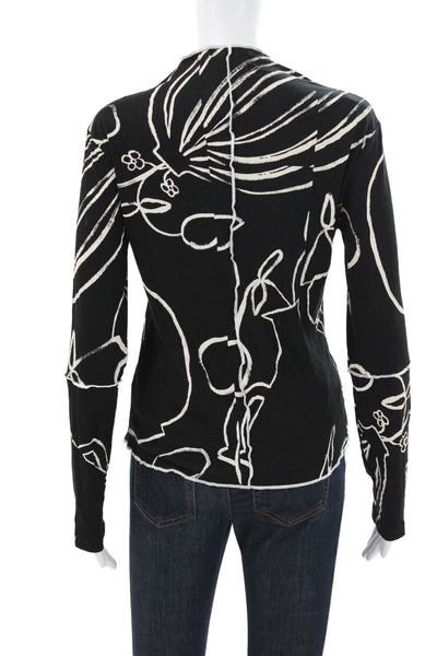 Desigual Women Floral Mock Neck Long Sleeve T-Shirt Black Size XL