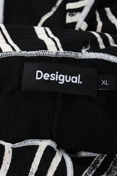 Desigual Women Floral Mock Neck Long Sleeve T-Shirt Black Size XL