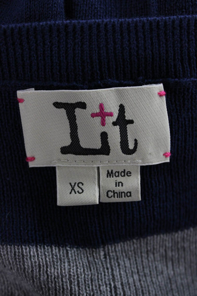 L T Womens V-Neck Striped Cotton Pullover Sweater Long Sleeve Blue Size XS