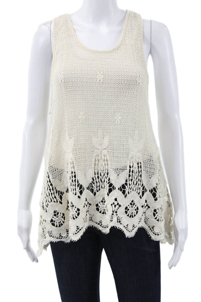Lovers + Friends Womens Ivory Crochet Floral Scoop Neck Tunic Sleeveless Size L