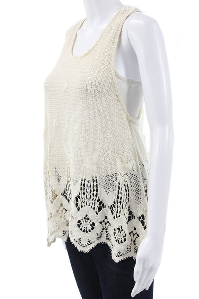 Lovers + Friends Womens Ivory Crochet Floral Scoop Neck Tunic Sleeveless Size L